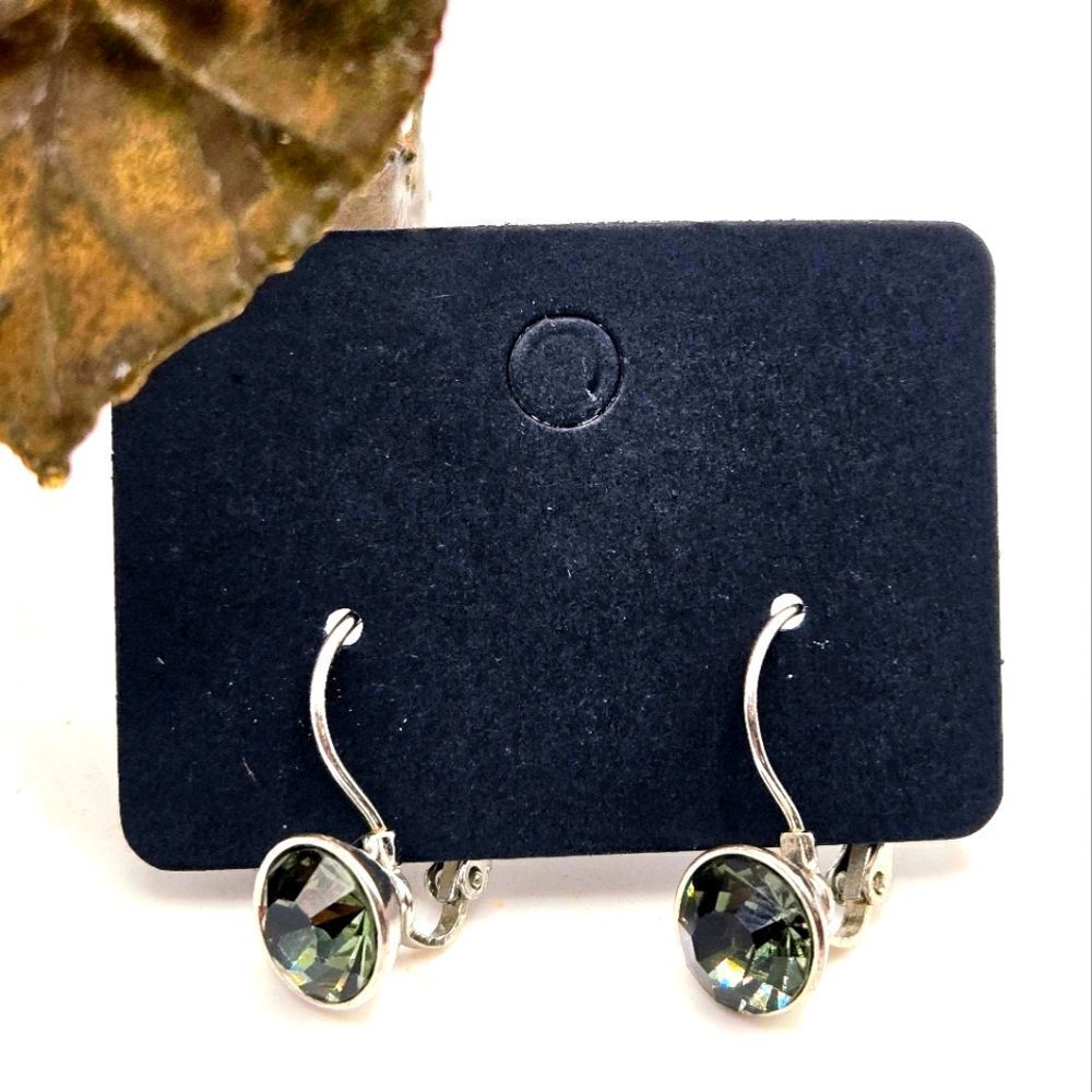 "5/$40" Silvertone Green Gray Rhinestone Leverback Dangle Drop Earrings